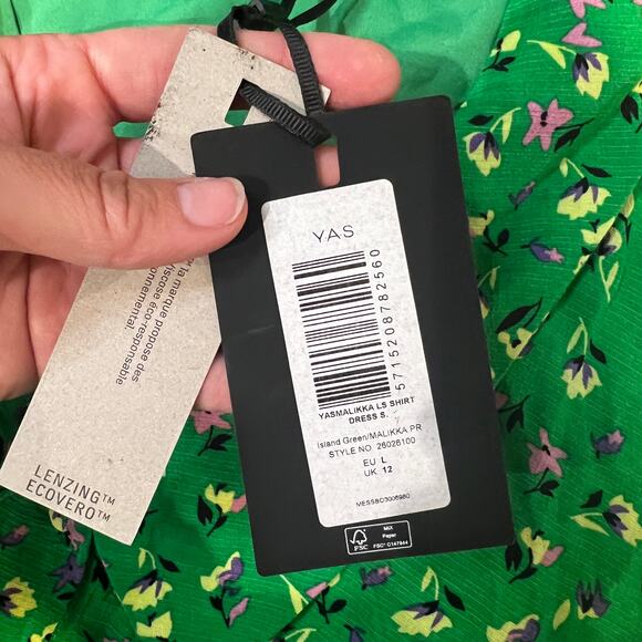 Y.A.S Women's Yasmalikka Long Sleeves Shirt Dress Size L In Island Green - Picture 8 of 9